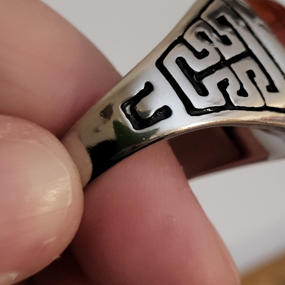 Silver Tone and Amber Colour Stone Large Size Ring - Picture 8 of 13